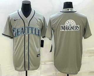 Men%27s Seattle Mariners Big Logo Gray Stitched MLB Cool Base Jersey
